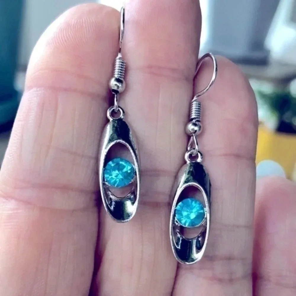 3 for $25/ Aquamarine Cylinder & Silver Drop Earrings NWT